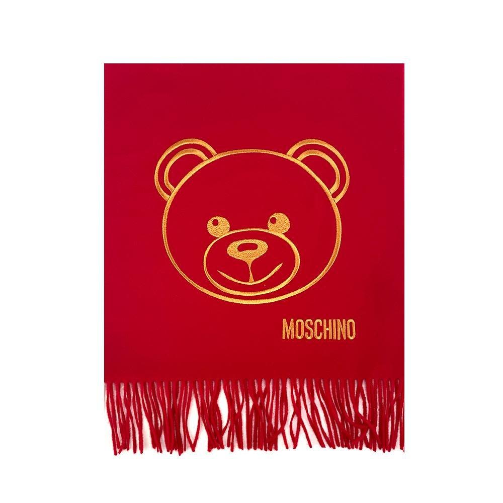 Moschino Women's Wool Embroidered Teddy Bear Scarf Red