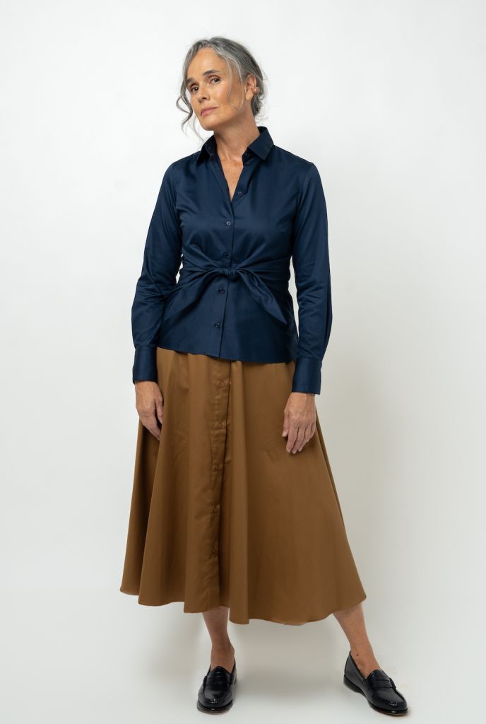 Grammar - The Conjunction Shirt - Navy Sateen - Size 0